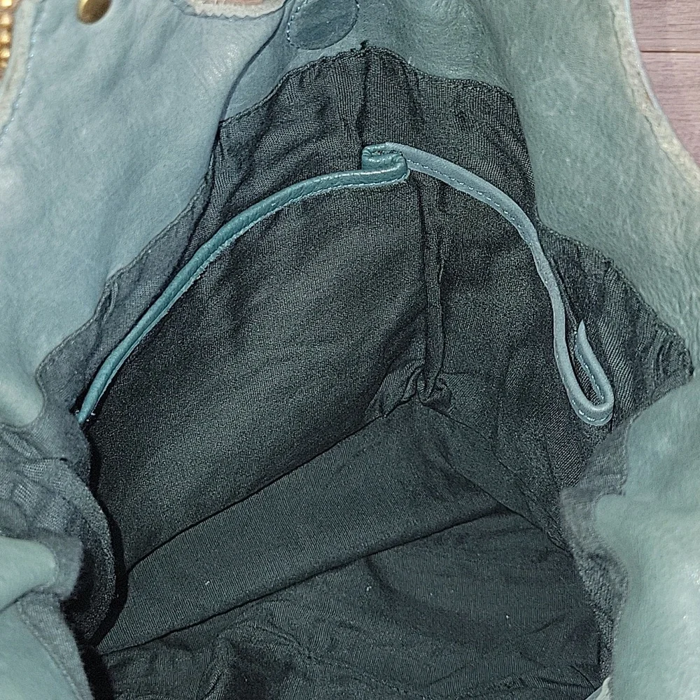 Fossil Teal Woven Hobo with Stud and Ring Accents